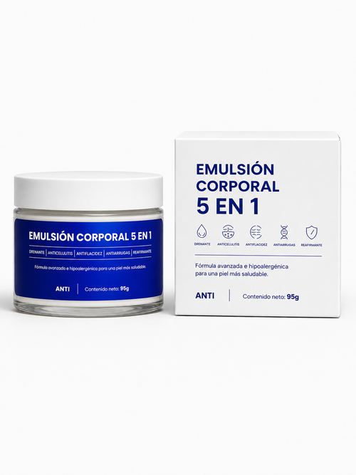 EMULSIÓN CORPORAL CINCO EN UNO! Con Efecto Drenante, Anticelulitis, Antiflacidez, Antiarrugas y Reafirmante.